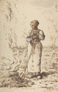 Ot Yakan Bir Kadın, 1830-75 by Jean Francois Millet