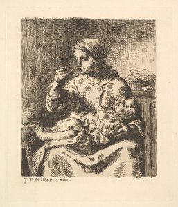 Yulaf lapasını soğutmak, 1861. by Jean Francois Millet