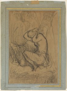 Banyodan sonra uzun saçlarını sabitleyen genç kadın by Jean Francois Millet