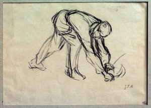 Jean François Millet (1814-1875) tarafından hazırlanan Le reap hazırlık çizimi 19. yüzyıl Paris, Musee du Louvre by Jean Francois Millet