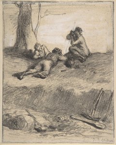 Öğle yemeğinde yol işçileri, c.1850-52 (guajlı pastel boya, serilmiş kağıt üzerine) by Jean Francois Millet