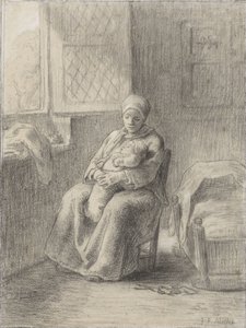 Pencerenin Yanında Bebekli Oturan Kadın, 1824-75 dolayları (kağıt üzerine tebeşir) by Jean Francois Millet