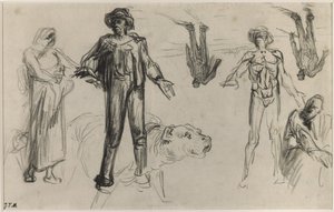 Studies for Harvesters Resting (conte crayon on paper) by Jean Francois Millet