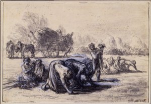 Ağustos Ayı: The Gleaners, c.1851-52 (kağıt üzerinde siyah beyaz pastel) by Jean Francois Millet
