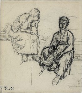 Oturan Köylü Kadının İki Çalışması (rekto); Şapka Takan Genç Bir Kızın Çalışması (verso) by Jean Francois Millet
