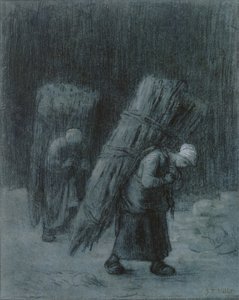 Dal Taşıyan Kadınlar, 1858 dolayları (beyaz guajla güçlendirilmiş karakalem, karakalem bordür, kalın serilmiş gri-mavi kağıt üzerine) by Jean Francois Millet