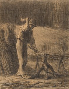 Oduncu Kırpma Dalları, 1853-54 (bej renkli kağıt üzerine kütüklü konté mum boya) by Jean Francois Millet