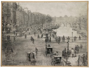 Paris, Place de Saint Michel, Quai des Grands Augustins ve ön planda Pont Saint Michel ve arka planda Pont Neuf ve Louvre ile, 1900 dolayları by Jean Francois Raffaelli