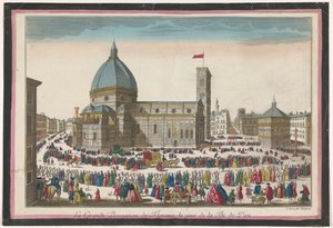 Corpus Christi La grande alayı de Floransa, le jour de la fête de Dieu (nesne üzerinde başlık) üzerinde bir alayı ile Floransa'daki Duomo'nun görünümü