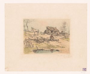 Kulübede adam ve eşek ile manzara La cabane du şifonyer by Jean François Raffaëlli (signed by artist)