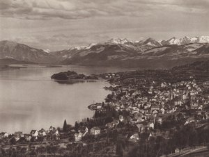 İsviçre: Zürih Gölü, Horgen, Au ve Alpler (s/b fotoğraf)