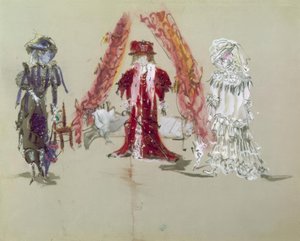 Prömiyer için figürinlerle sahne tasarımı by Jean Giraudox