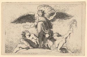 Avuç içi ve taç tutan melek by Jean Honoré Fragonard after Annibale Carracci