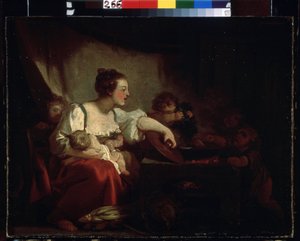 ""Bir Fransız köyünde manzara"" Popüler bir bölgede köprü ve nehir. Fransız okul boyama. 18. yüzyılın başlarında Mikhail Kroshitsky Sanat Müzesi, Sivastopol (Sivastopol) Ukrayna by Jean Honore Fragonard