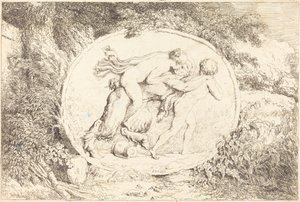 Perisi bir Satyr ata biner (Genç kız bir satir ata biner) by Jean Honore Fragonard
