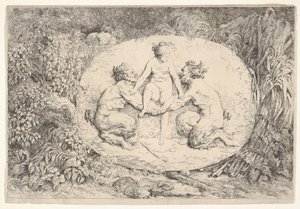 İki Satyr Tarafından Desteklenen Peri, 1763. by Jean Honore Fragonard