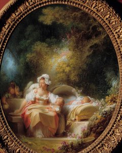 İyi anne Çocuklarıyla çevrili bir bahçede genç bir anne. Jean Honore Fragonard