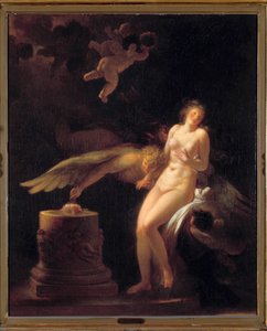 Gülün kurbanı Üzerine bir gül (bakireliği?) ve bir yaratık aileesinin yerleştirildiği bir kurban sunağının önünde çıplak bir genç kadın. Jean Honore Fragonard