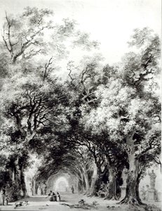Gölgeli sokak, c.1773-74 (kağıt üzerinde sepya yıkama) by Jean Honore Fragonard