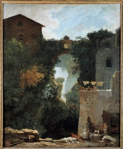 Şelaleler manzarasında Tivoli Des lavandieres şelaleleri. Jean-Honore Fragonard