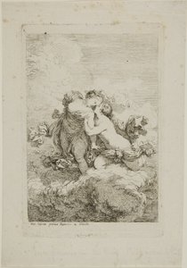 Bir Bulutun Üzerinde İki Kadın Figürü by Jean Honore Fragonard