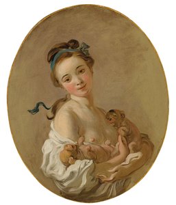 İki Yavru Tutarak Genç Kız, 1770 dolayları by Jean Honore Fragonard