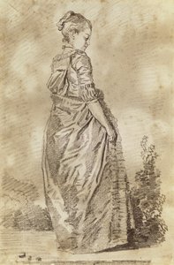 Yürüyen genç kadın (kağıt üzerinde kırmızı tebeşir) by Jean Honore Fragonard
