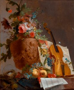 "Çiçekler ve kemanla natürmort" Tablosu Jean-Jacques Bachelier (1724-1806) yaklaşık 1750 - Tuval üzerine yağlı boya - 88.9x73.5 - Güney Avustralya Sanat Galerisi