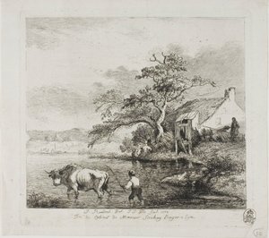 Nehri Geçen Bir Çoban ve Boğa by Jean Jacques de Boissieu