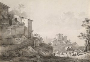 Tepe Evleri ile Güneşli Bir Manzara by Jean Jacques de Boissieu