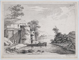 Nehir kıyısındaki Eski Kuleler, 1763. by Jean Jacques de Boissieu
