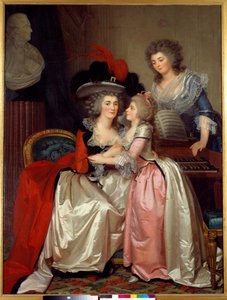 Aile portresi Soyluların ailesi, bir anne, kızı ve sonraki. Jean Laurent Mosnier (1743/4-1808) tarafından yapılan tablo