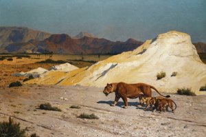 Aslan ve Yavrular; dişi aslan ve Lioceaux, by Jean Leon Gerome