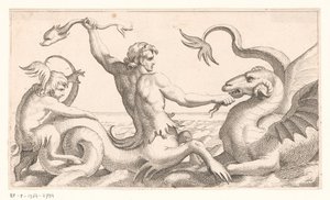 Triton bir deniz canavarıyla savaşıyor by Jean Lepautre (attributed to)