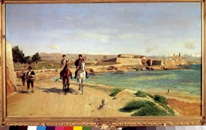 Antibes, ata binmek. Sanatçı ve oğlu Charles (1848-1917), ressam. Ernest Meissonier'in (1815-1891) tablosu by Jean Louis Ernest Meissonier