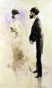 Bir sevgili korkudan aptala döndü (suluboya) by Jean Louis Forain