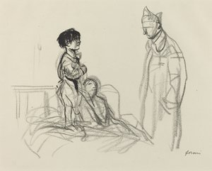 Asker Tarafından Hastanede Ziyaret Edilen Anne ve Çocuğu by Jean Louis Forain