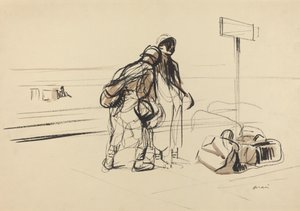 Bir Duyuru Panosu yakınında iki Fransız askeri by Jean Louis Forain