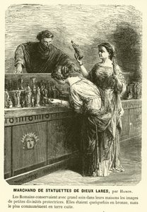 Lares heykelciklerinin satıcısı, antik Roma koruyucu tanrıları (gravür) by Jean Louis Hamon