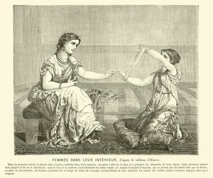 Bir evde yün eğiren kadınlar, antik Roma (gravür) by Jean Louis Hamon