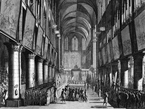 Fransız Devrimi: Ulusal Muhafız bayraklarının Monsenyör Juigne tarafından 27 Eylül'de Notre Dame Kilisesi'nde kutlanması by Jean Louis II (after) Prieur