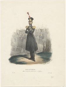 Ulusal Milis Görevlisi, 1829 Piyade / Ulusal Milis, Subayın soyunması (nesne üzerindeki başlık) Belçika kostümleri: eski ve modern, askeri, sivil ve dini, 1830 (seri başlığı) by Jean Louis Van Hemelryck