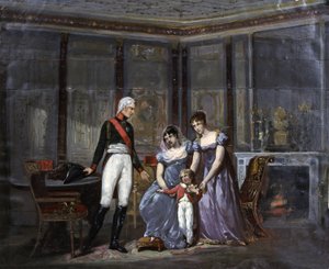 İmparatoriçe Josephine, kızı Hortense ve torunu Louis-Napoléon'u Çar İskender'e sunarken,