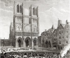 Thomas de Mahy (1744-90) Marquis of Favras Making Honourable Amends before Notre-Dame, engraved by Pierre Gabriel Berthault (1737-1831) 1790  