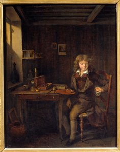 Genç bir öğrenci ustasının renklerini hazırlıyor Jean Michel Grobon (1770-1853) 19. yüzyıl Lyon, Musee des Beaux Arts
