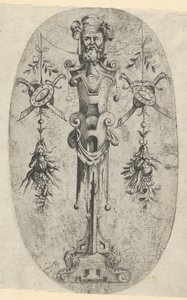 Erkek Uç Figürü, Üç Çeyrek Kayış Pede Üzerinde Sakallı ve Sarıklı Baş..., ca. 1543-45. by Jean Mignon