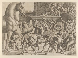 Truva Atları, Tahta Atı Şehirlerine Getiriyor, 1535-55. by Jean Mignon