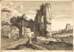 Yaşlı Kadın Oturmuş by Jean Morin after Cornelis van Poelenburch