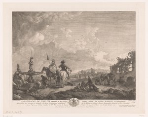 Bir çeşmenin yanında figürlerle manzara La Fontaine du Triton (nesne üzerindeki başlık) Philips Wouwerman