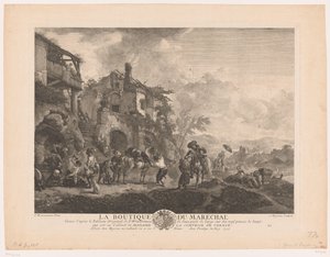 Bir demircide yolcular La butik du marechal (nesne üzerindeki başlık) Philips Wouwerman